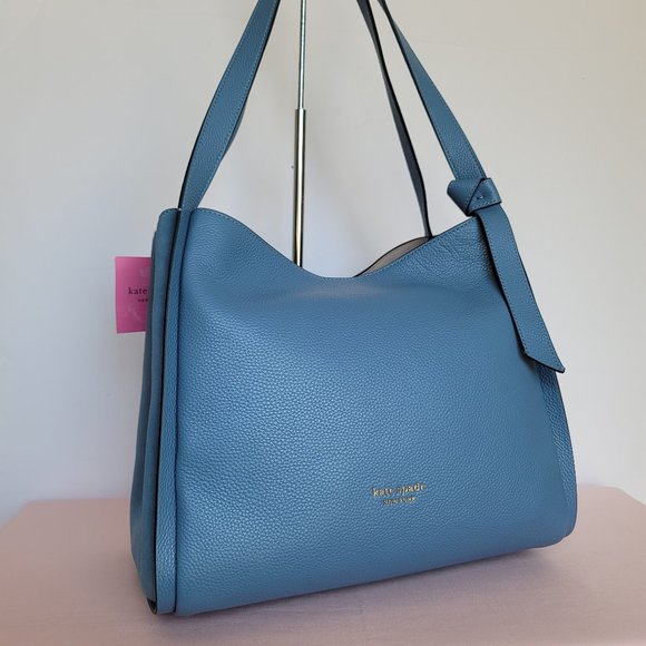 KATE SPADE Knott LARGE Pebbled Leather & Suede Shoulder Bag-Manta Blue⭐ - Picture 3 of 16